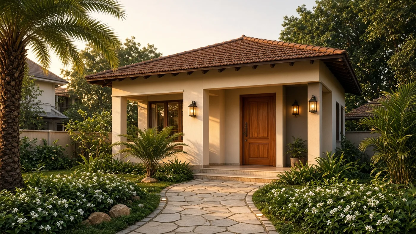 Indian home exterior with garden